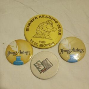 Four Vintage Author/Reading Button Pins